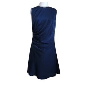 $348 IEENA for Mac Duggal 6 Navy blue satin Jewel Collar cocktail dress Gown New